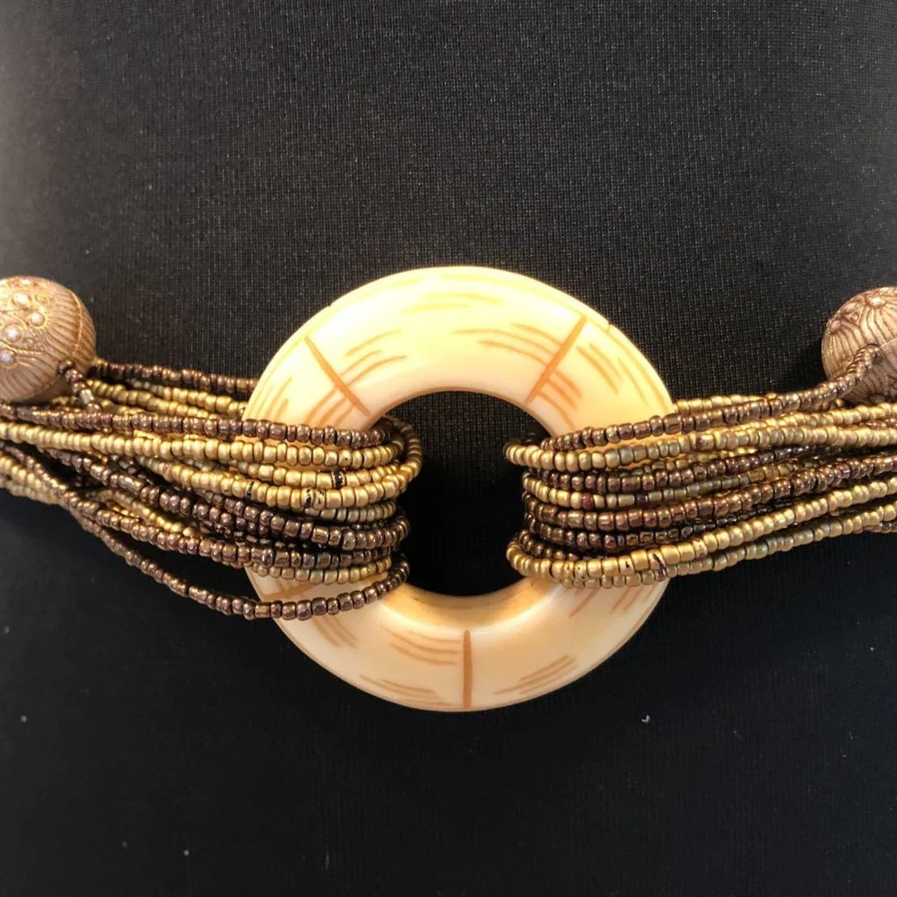 Chicos MIxed Bronze Tone Metal Stones Textured Carved Chain Belt  41